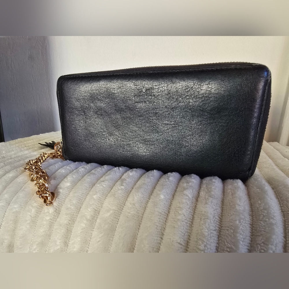 GUCCI Bamboo Tassel Leather Zip Round Wallet Blue Metallic - Picture 2 of 15